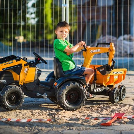 FALK Traktor Case IH Backhoe Pomarańczowy z Przyczepką Ruchoma Łyżka o