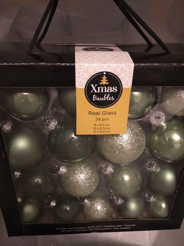 Bombki szklane zestaw 34 szt zielone