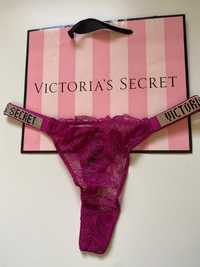 Stringi fuksja koronkowe Victoria Secret rozmiar M 35cm na płasko