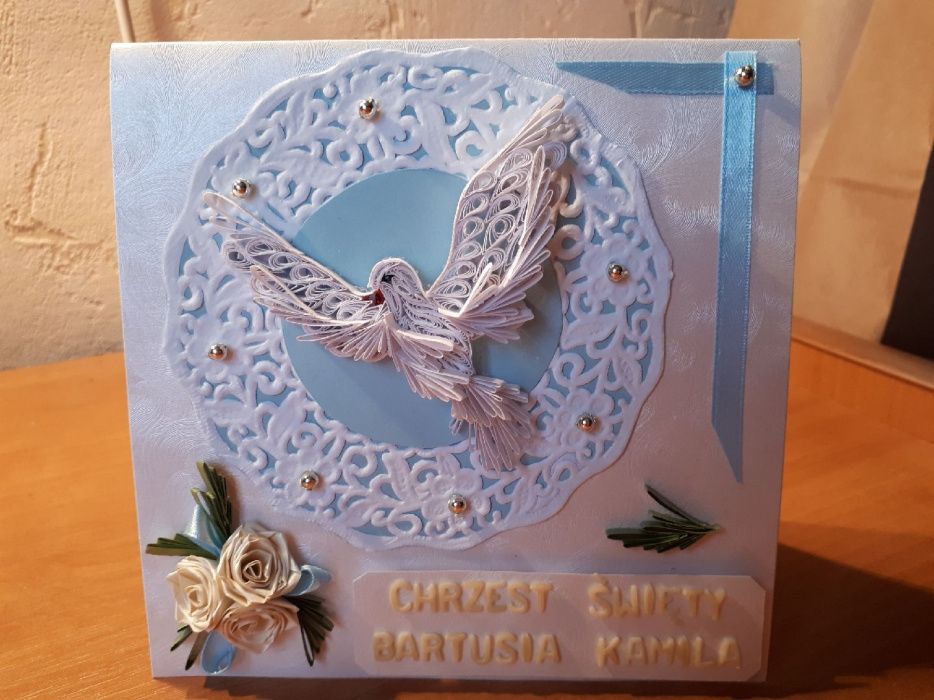 Kartki okolicznościowe, chrzest, ręcznie robione, quilling,