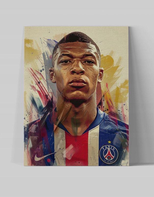 Nowoczesny Portret Kylian Mbappé na płótnie 60x80 cm do salonu