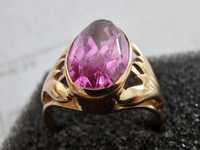 Anel ouro 14k com pedra rosa