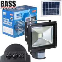 BASS POLSKA Lampa Halogen Led 20w + Panel Solarny Czujka Ruchu