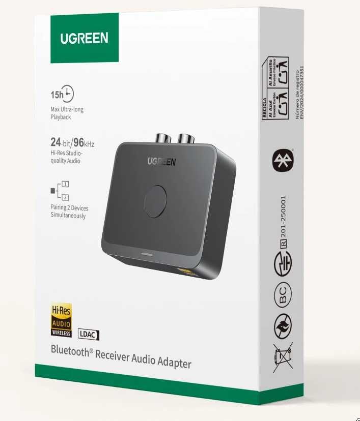 UGREEN Bluetooth 6.0 адаптер LDAC Hi-Fi 3.5 mm 2 RCA 15 час Гарантия!