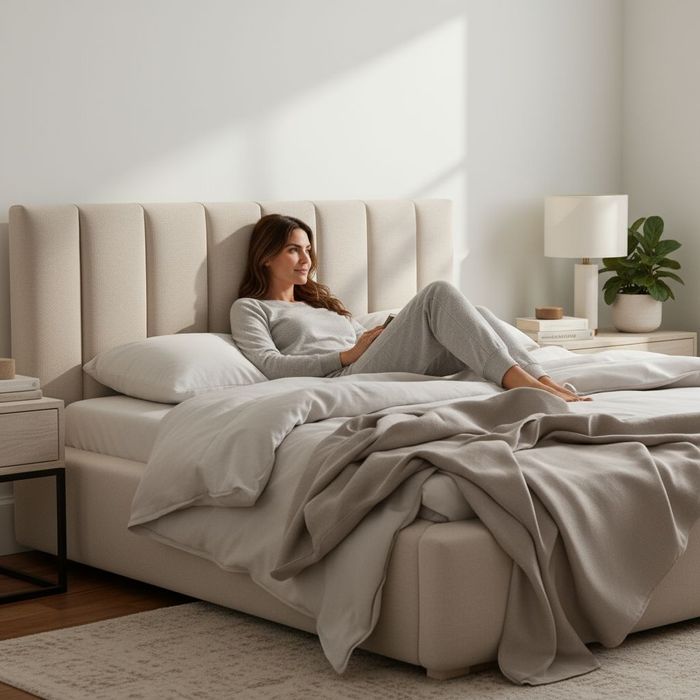 Łóżko tapicerowane Serenity z pojemnikiem na pościel stelaż metalowy