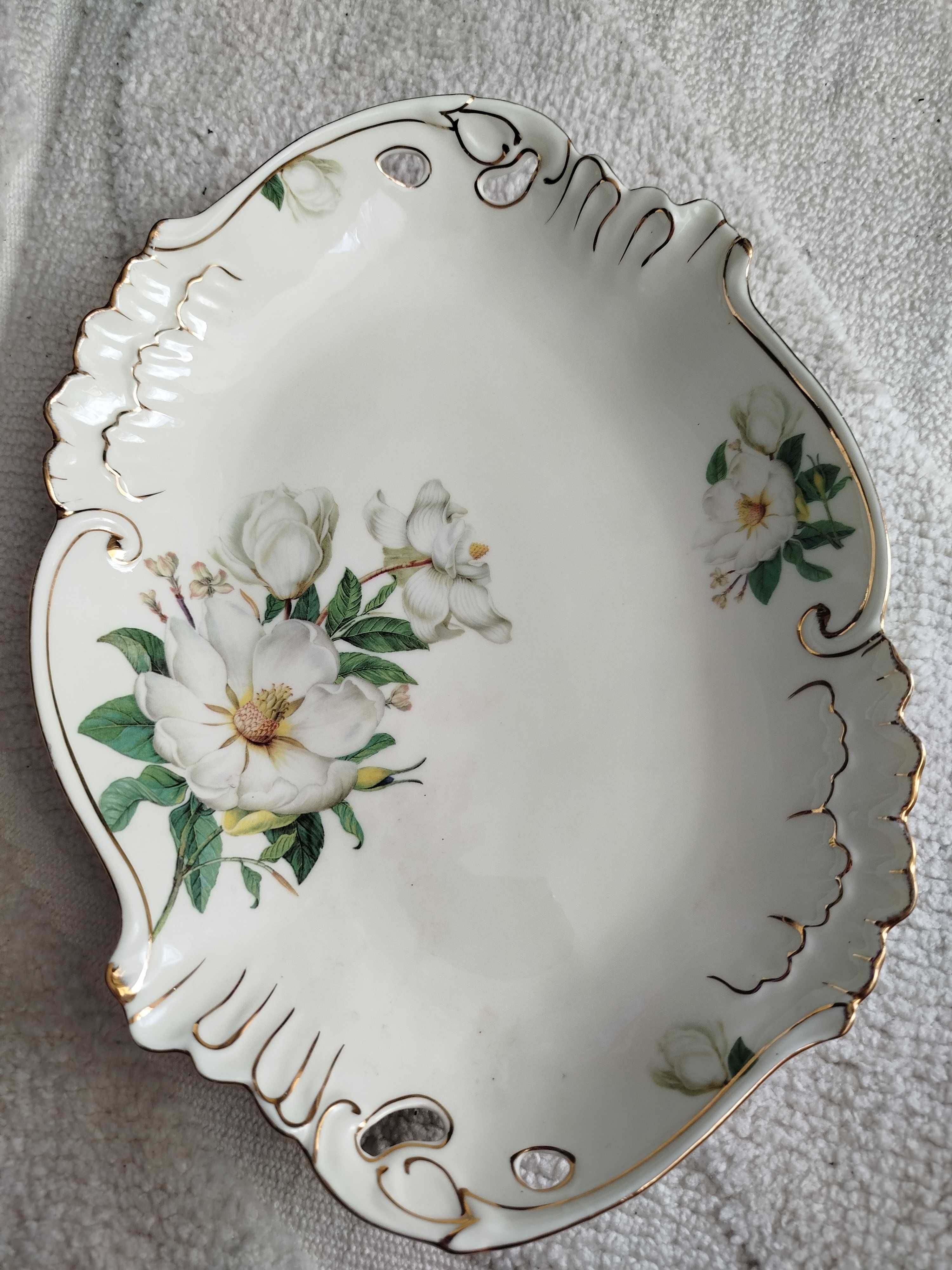 Porcelanowa taca półmisek w białe kwiaty affek design