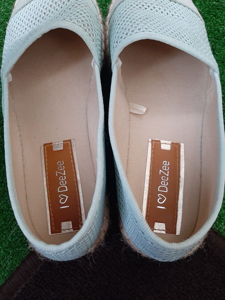 Espadryle miętowe DeeZee zamszowe, brokatowe