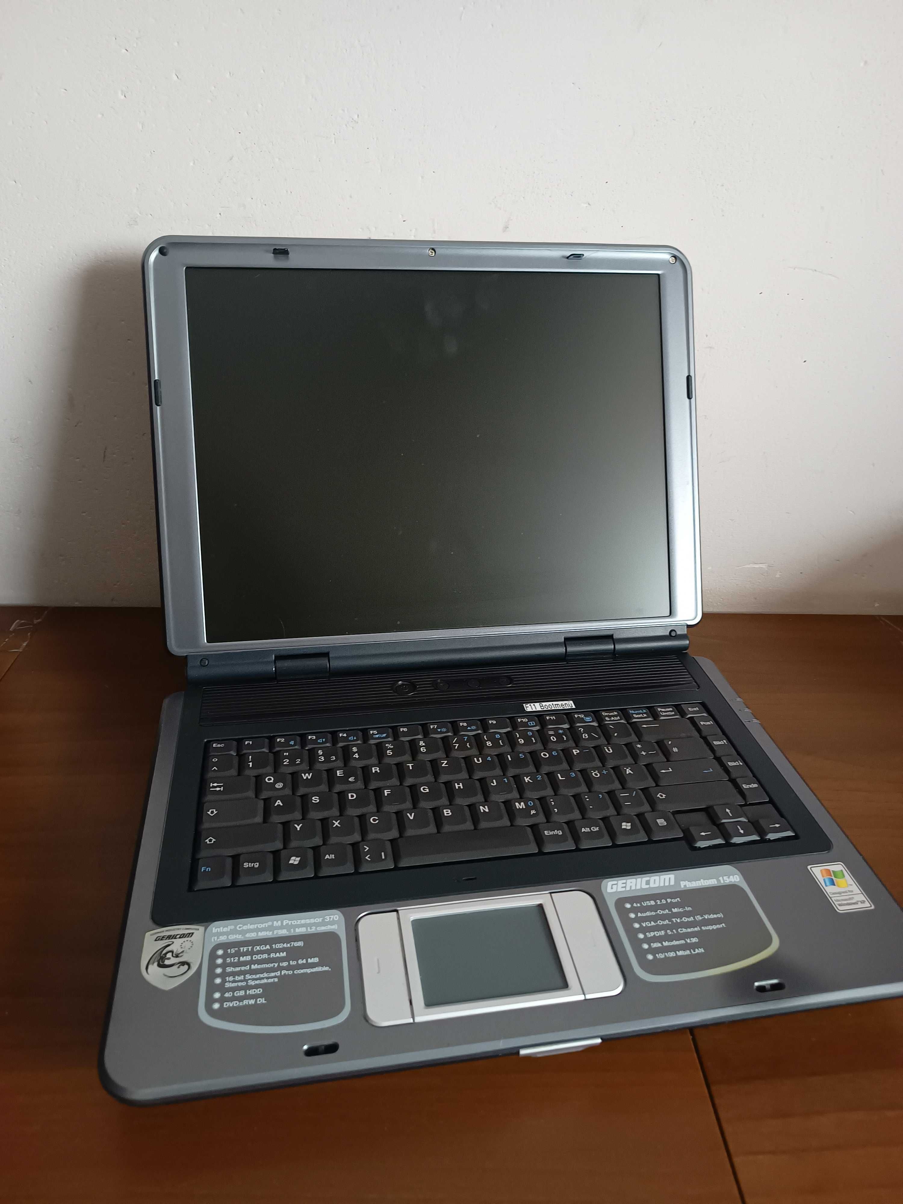 Laptop Gericom Phantom 1540 15" 512MB RAM dysk 40GB