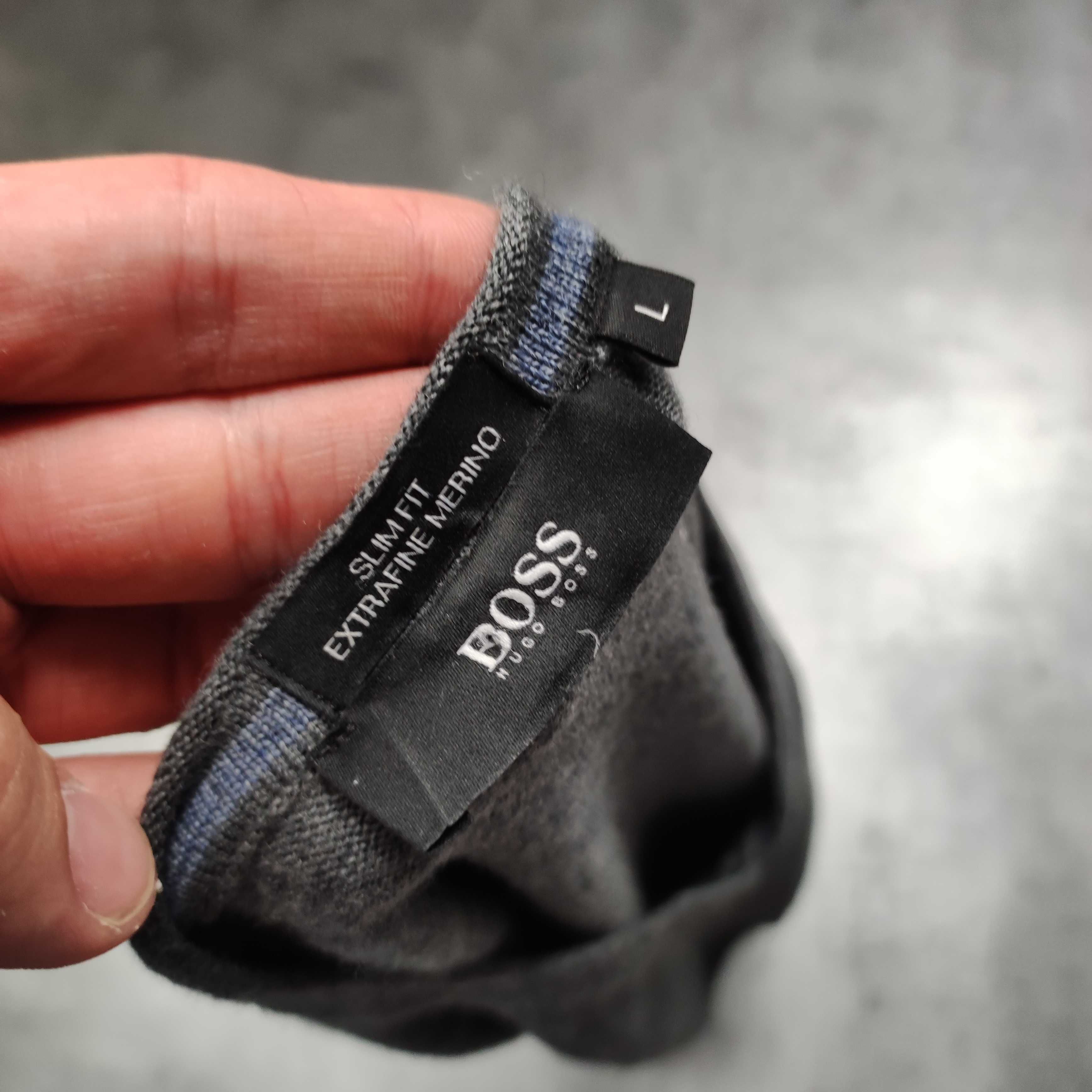 MĘSKI Sweter Elegancki Klasyczny PREMIUM Merino Wełna Hugo Boss Szary
