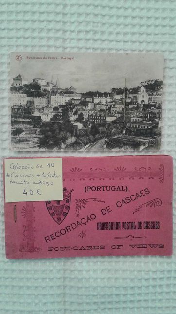 Coleção muito antiga de 10 postais de Cascais + 1 de Sintra com janela