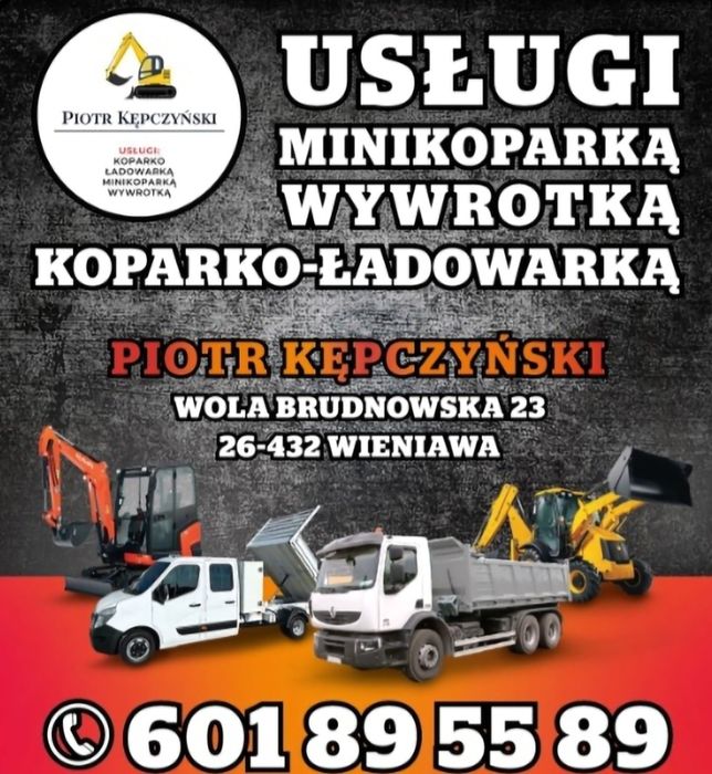 Usługi koparko ładowarką mini koparka 3 tony i 2 tony+W8ywrotka Wierce
