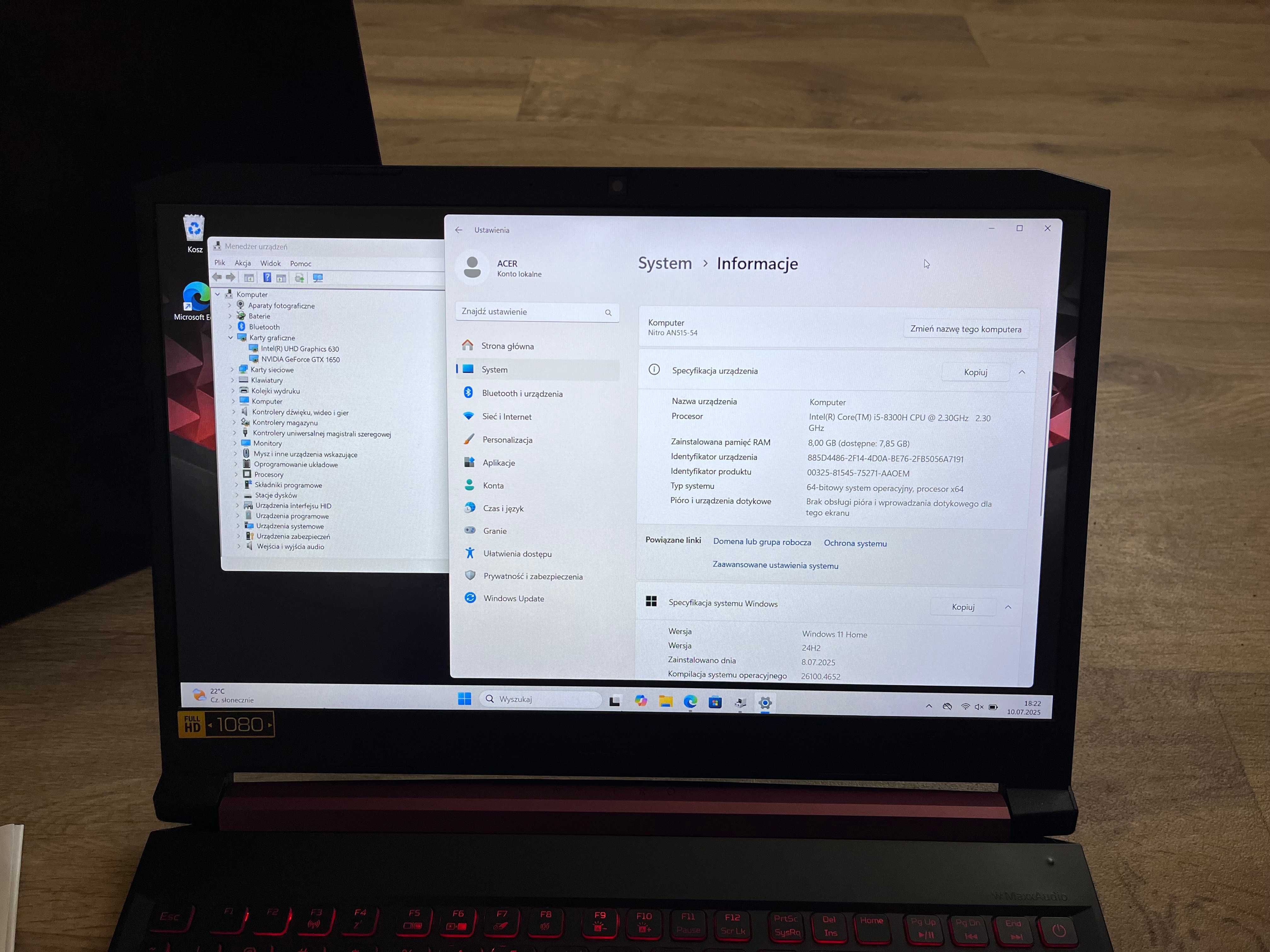 Acer Nitro 5 i5 /GTX 1650/8GB DDR4/512GB SSD/Win11 KOMPLET+oryg.karton