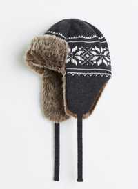 зимняя мужская шапка ушанка на флисе H&M теплая мех