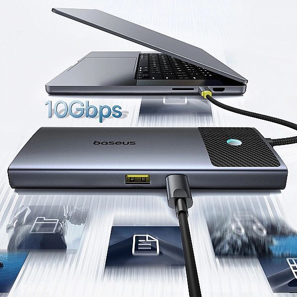 Hub Baseus Metal Gleam Series Ii 7w1 Usb-c - Usb-c Pd100w / 2x Usb-a /