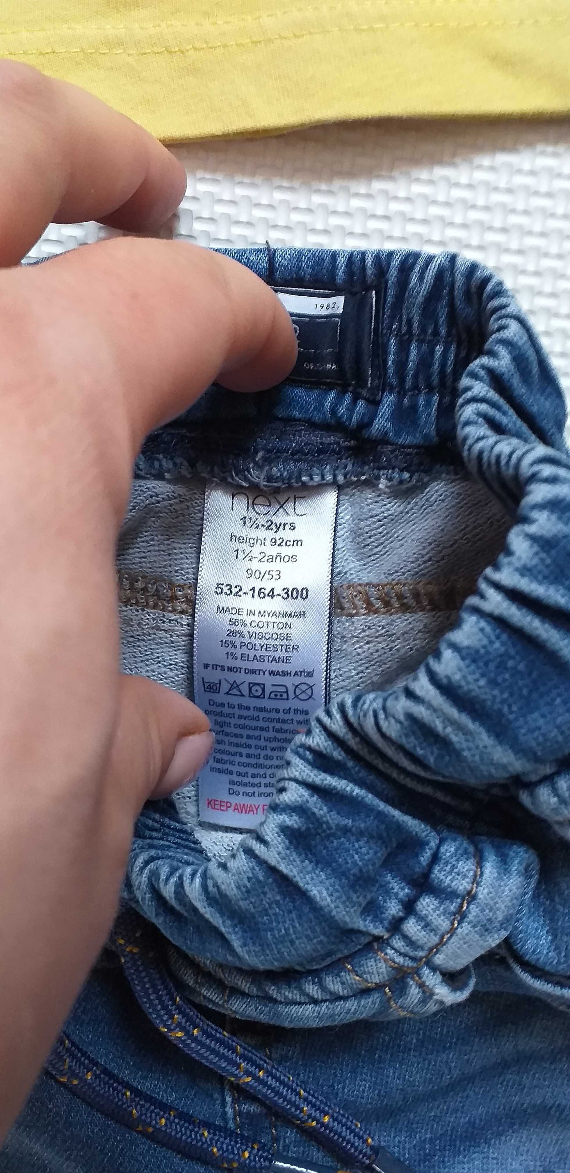 Komplet zestaw spodnie jeansowe koszulka krótki rękaw cekiny Next 92
