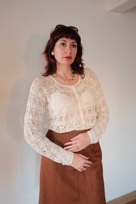 Blusa Vintage em Croché Creme – Estilo Artesanal