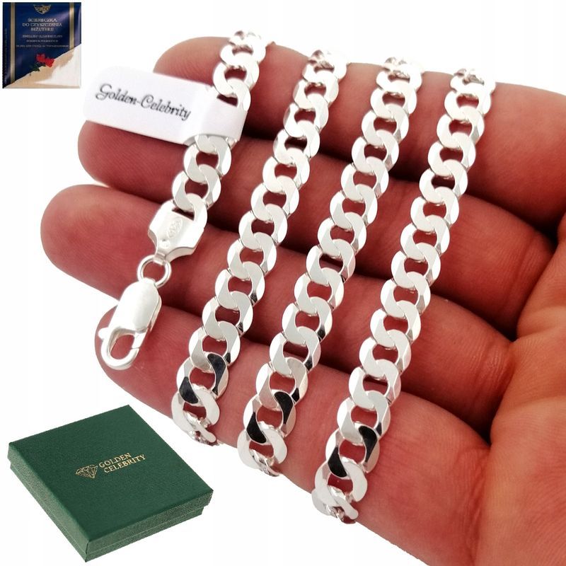 Gruby Srebrny Łańcuszek Męski Pancerka 75 Cm 6,5 Mm Diamentowany + Gra