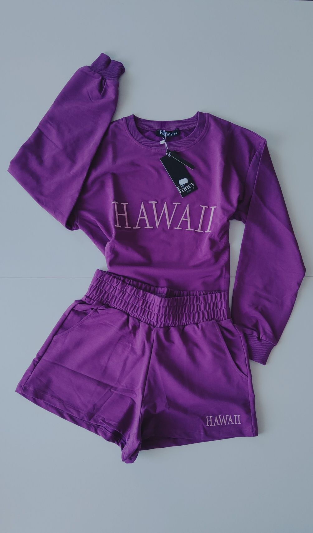 Zestaw dres komplet bluza spodenki S/M fioletowy hawaii