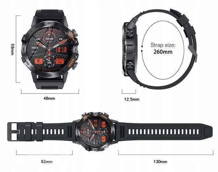 Smartwatch Zegarek Męski Sport Rozmowy Polskie Menu Aplikacja Duża Bat