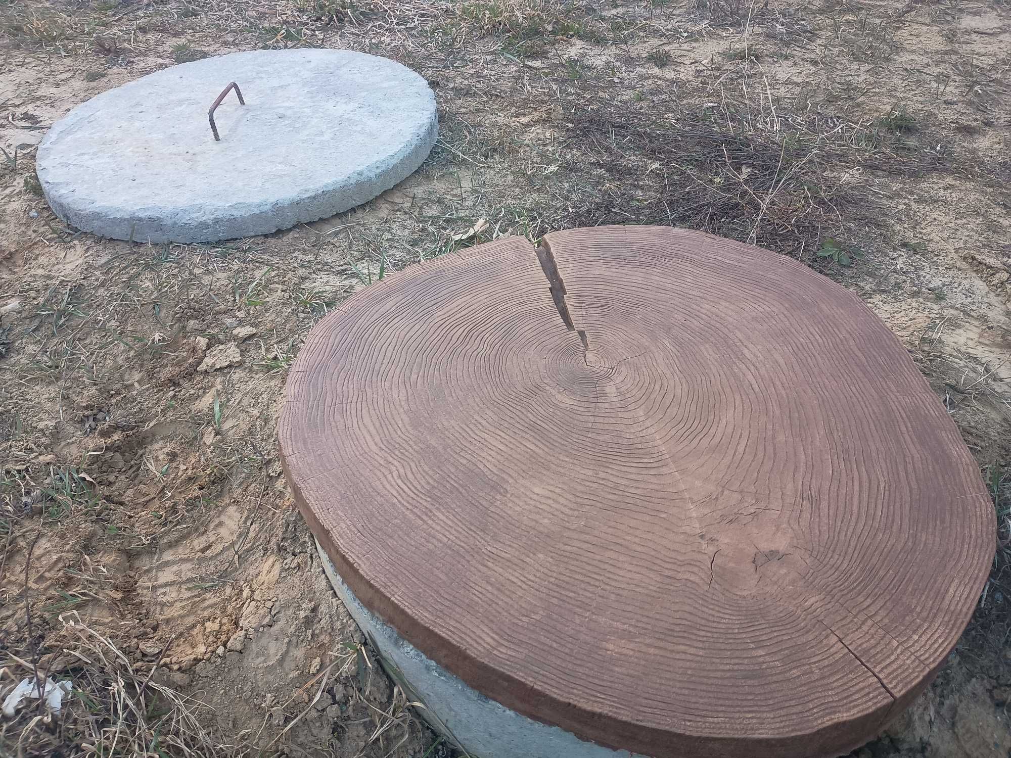 Pokrywa studni szamba - plaster dębowy z drewna betonowego beton fi 73