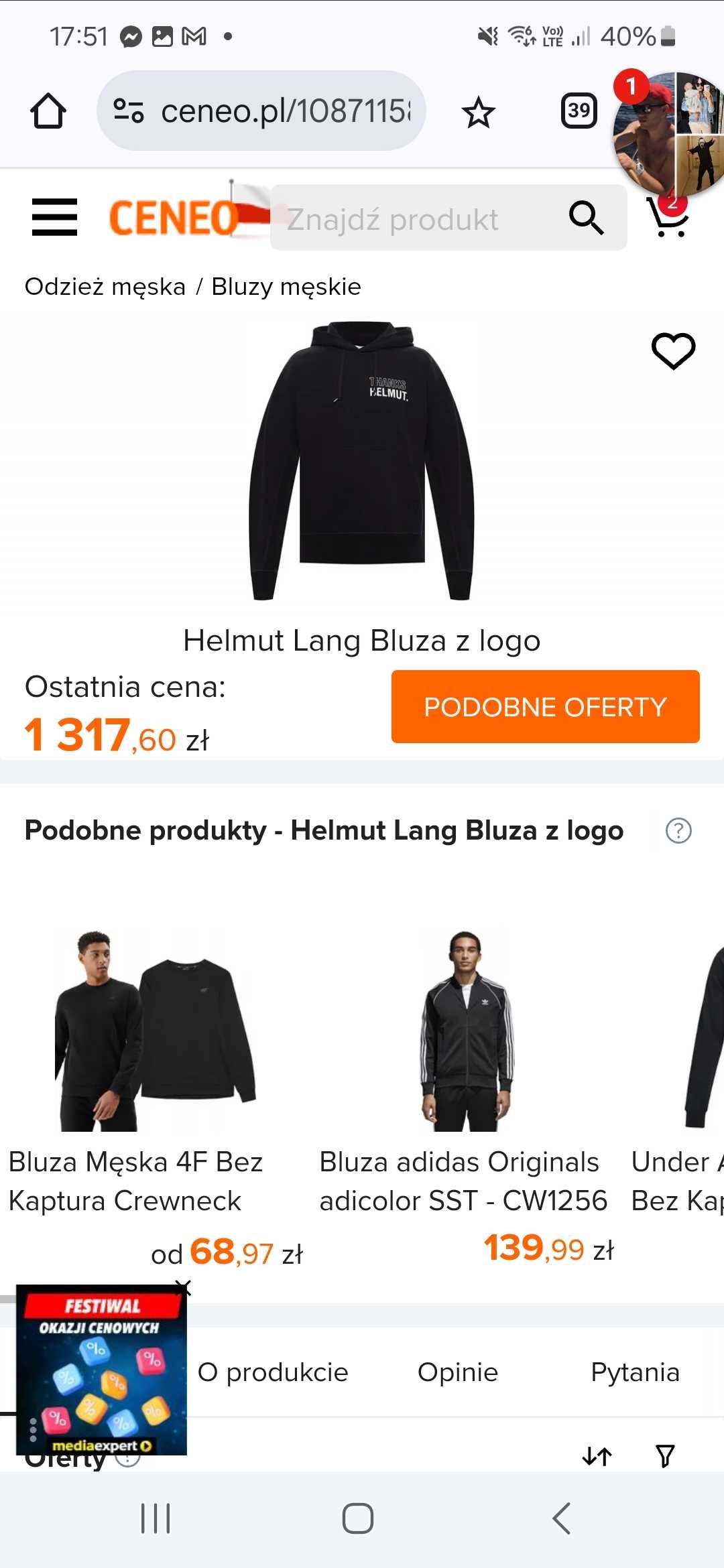 Bluza z kapturem Helmut Lang. Nowa z metką