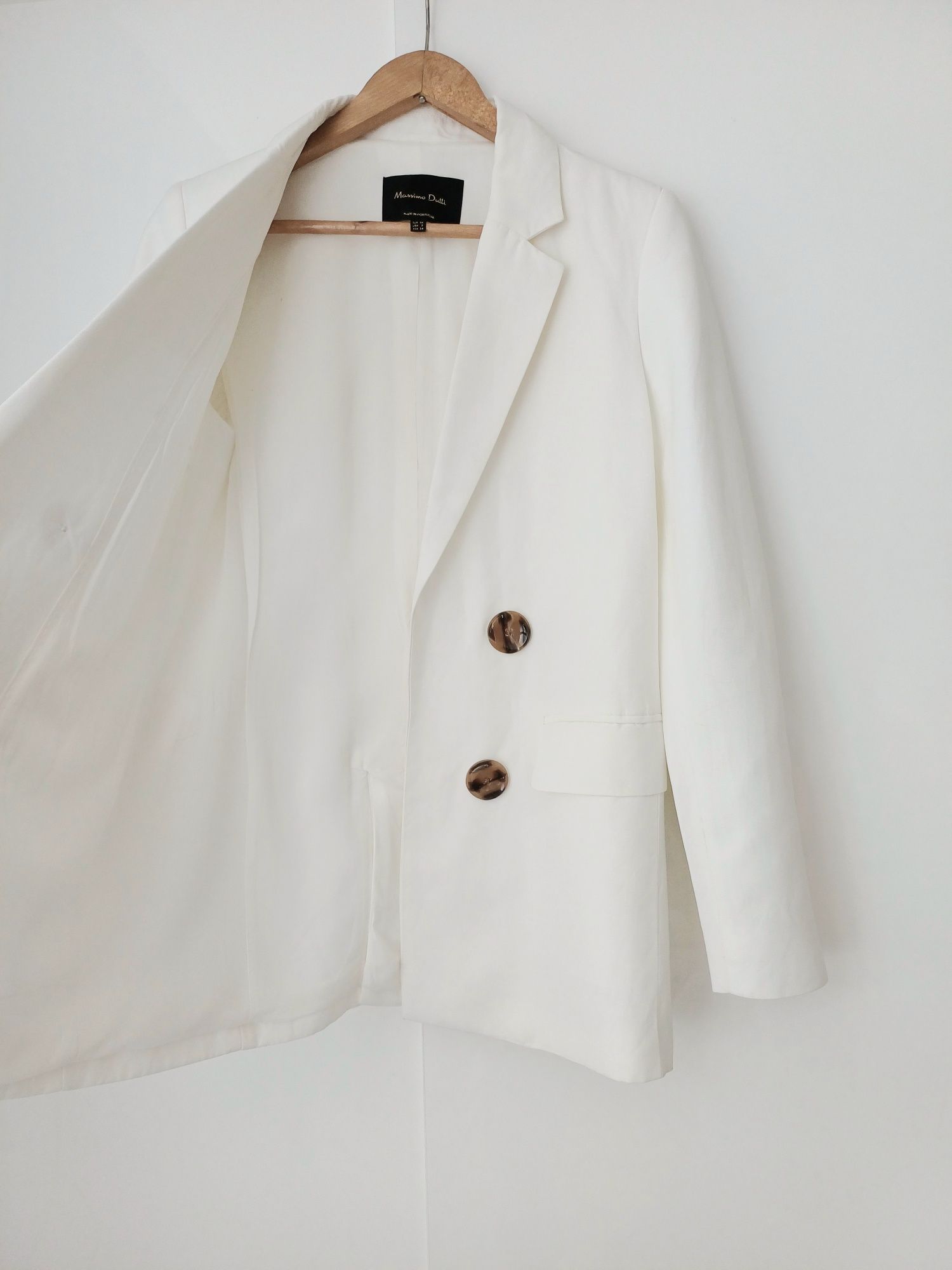 Massimo Dutti lniana marynarka biała ecru dwurzędowa len wiskoza