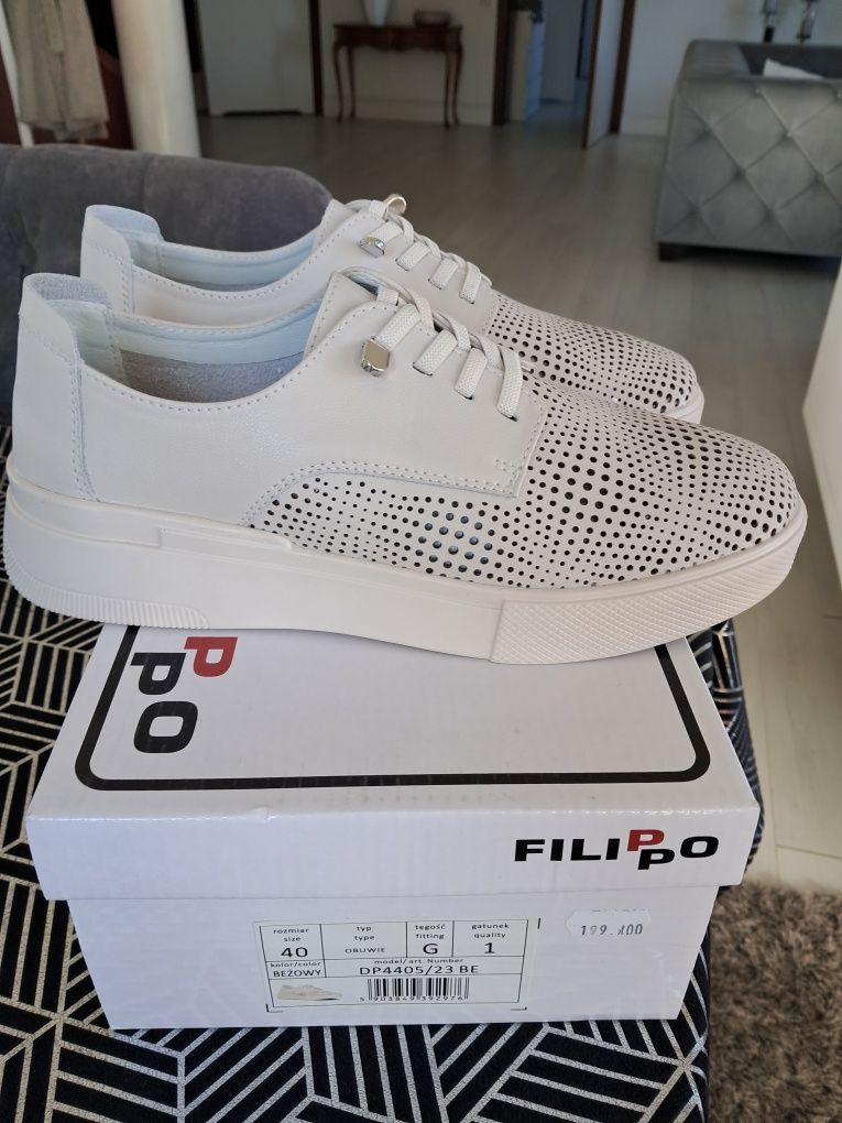 Beżowe półbuty sneakersy Filippo 40 skóra