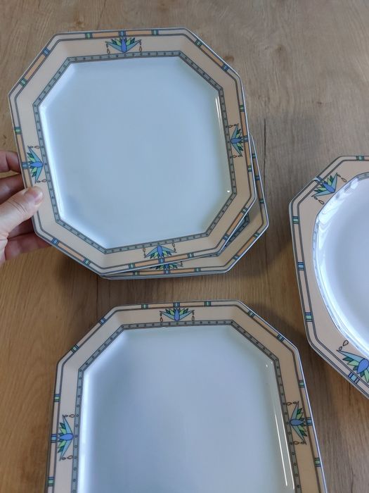 6 Pratos de Sobremesa e Prato de Bolo Grande Vintage, novos
