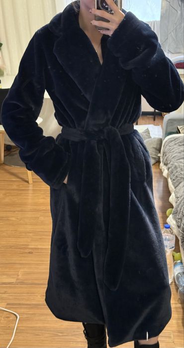 Темно-синя еко шуба