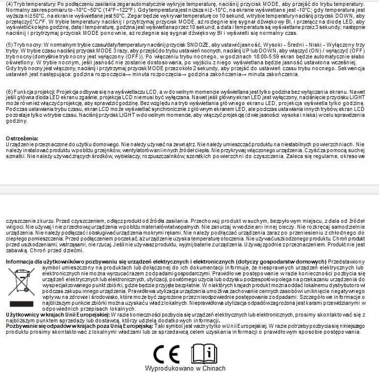 Zegar cyfrowy lustrzany budzik elektrostatyczny projektor led