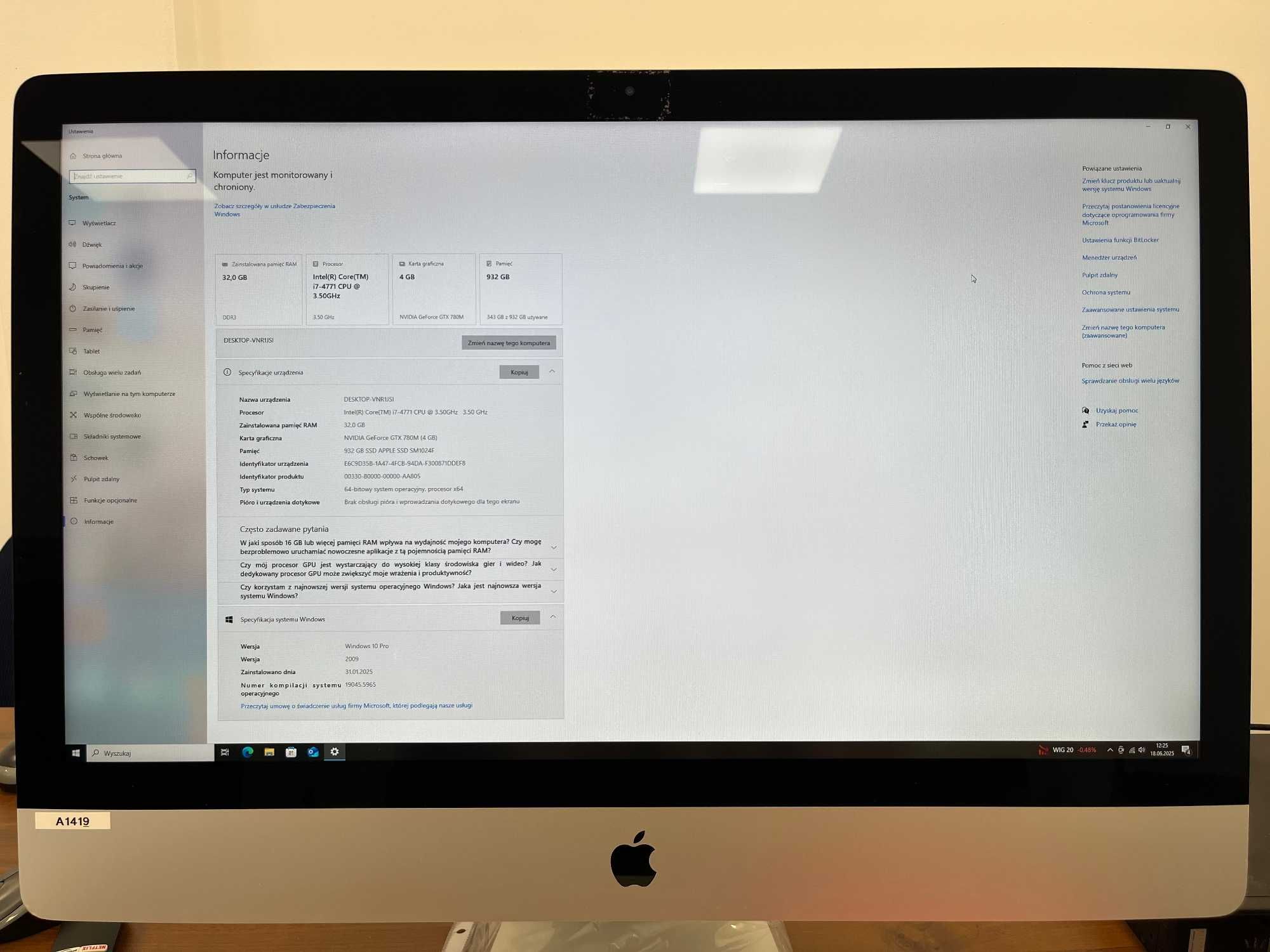 iMAC A1419 27"4K w stanie bdb