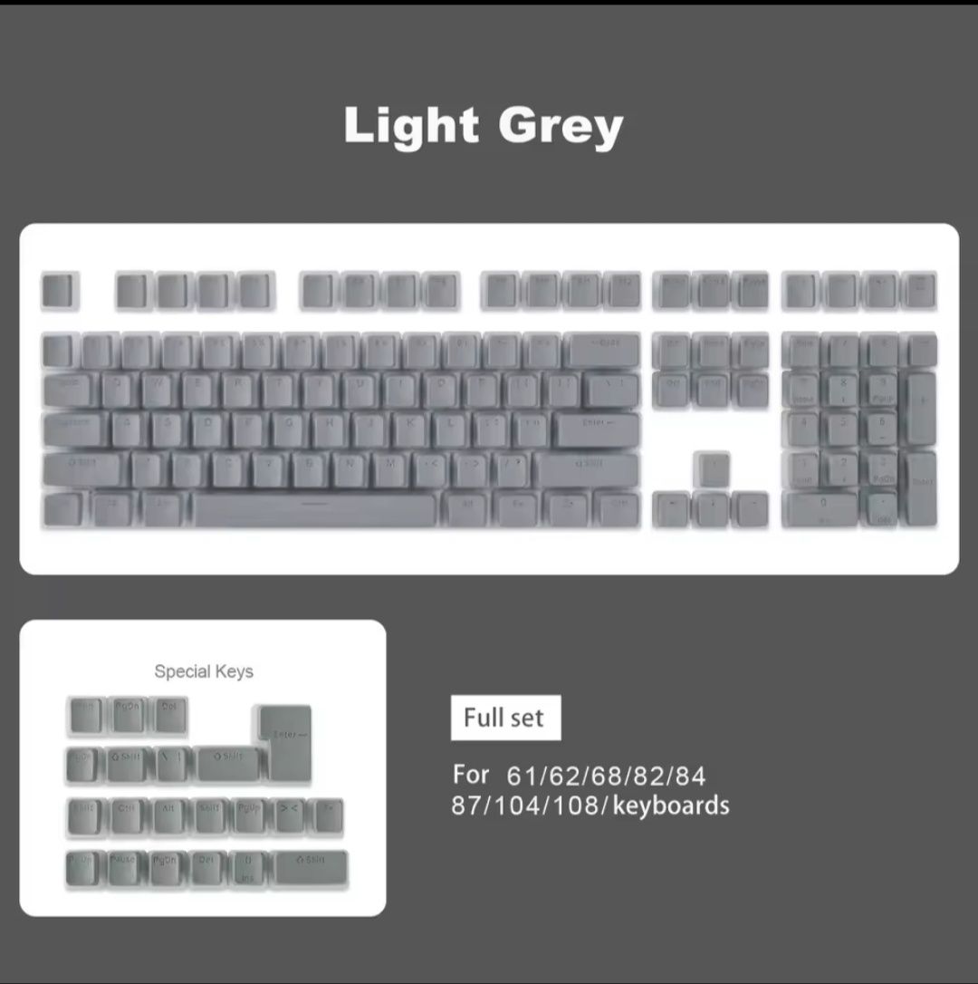 Кейкапы пудинг, серые, 104 клавишы PBT Pudding Keycaps для клавиатуры