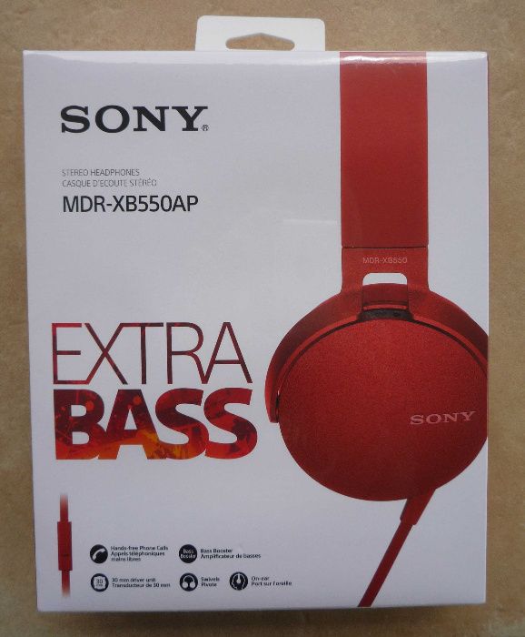 Nowe słuchawki Sony EXTRA BASS MDR-XB550AP czerwone