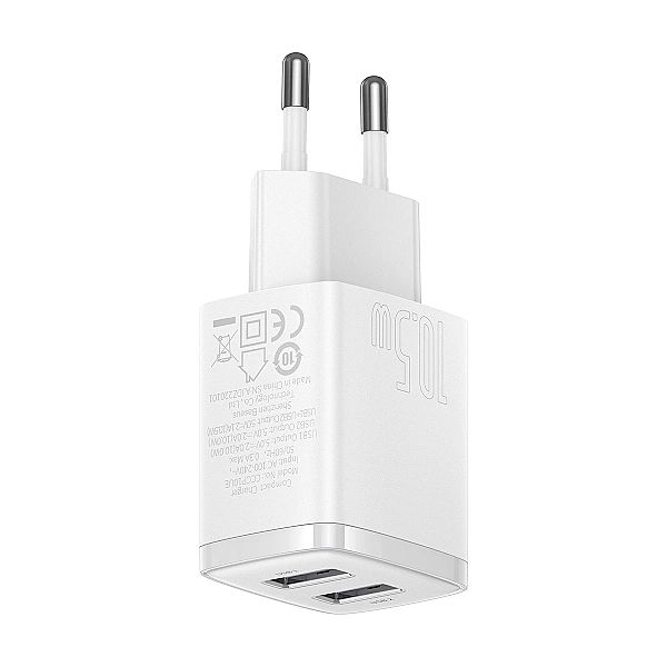 Baseus Compact ładowarka sieciowa 2x USB 10.5W biały (CCXJ)