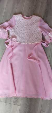 Różowa cienka elegancka sukienka dla dziewczynki +gratisy