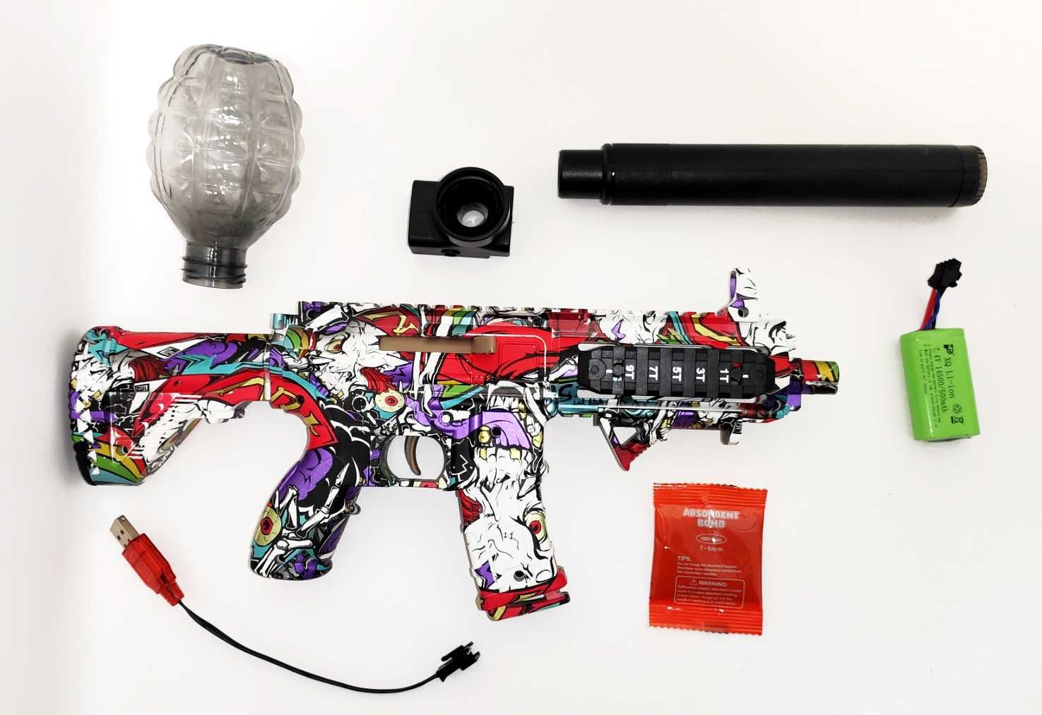 Автомат на орбізах М416 Graffiti Red з глушником, що світиться, 7.4V