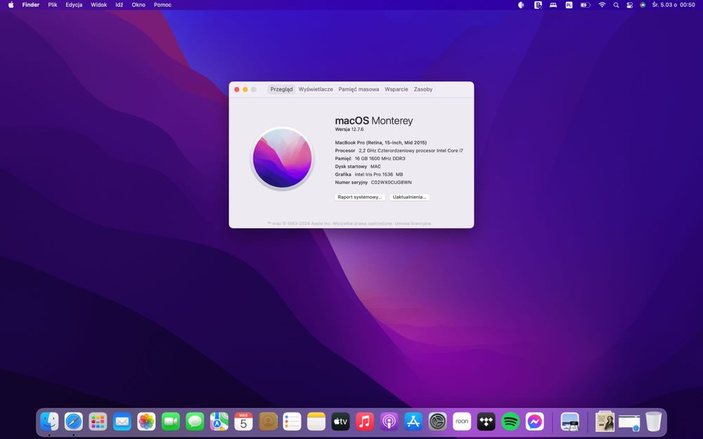 Apple MacBook Pro Retina 15'' A1398 i7 2.2GHz 16GB 1TB (2015)