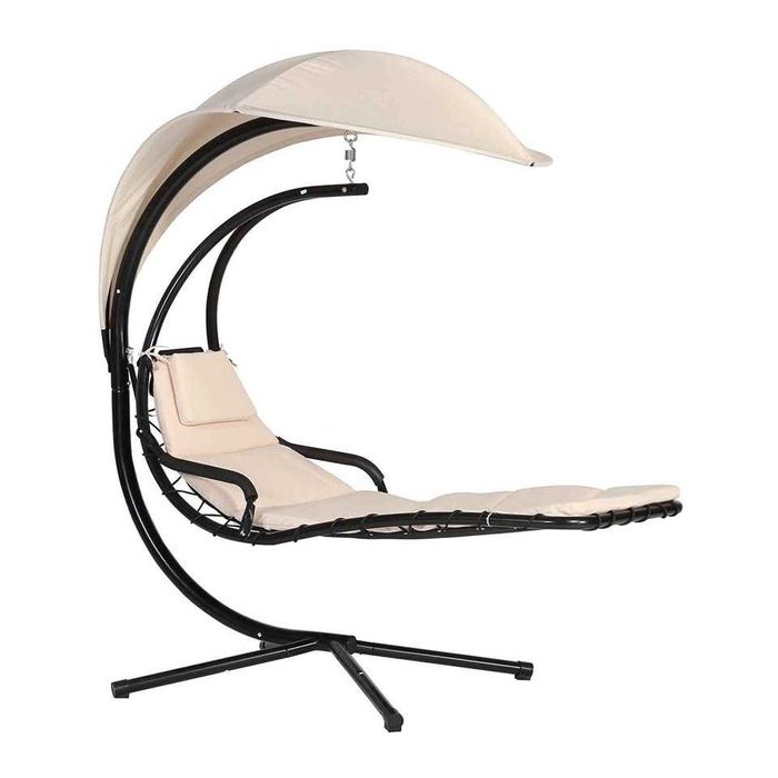 Cama de baloiço suspensa "no chão" em aço com almofada e capota