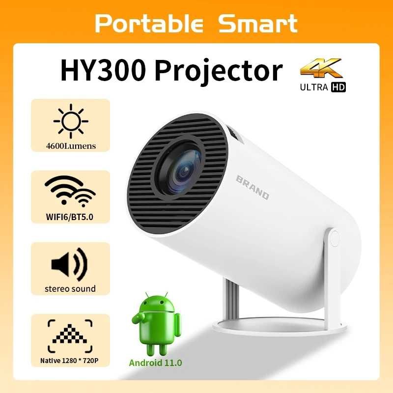 Projetor de vídeo Hy300 4k, andróide 11, wifi
duplo, 6