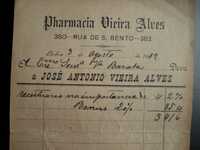 Documento / Recibo manuscrito , 'Pharmacia'   ano 1912