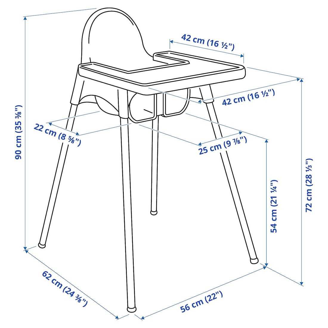 IKEA - ANTILOP krzesełko do karmienia z tacą, biały/srebrny