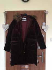 Bordowa burgundowa kurtka zimowa długa ciepła damska dziewczęca M/L