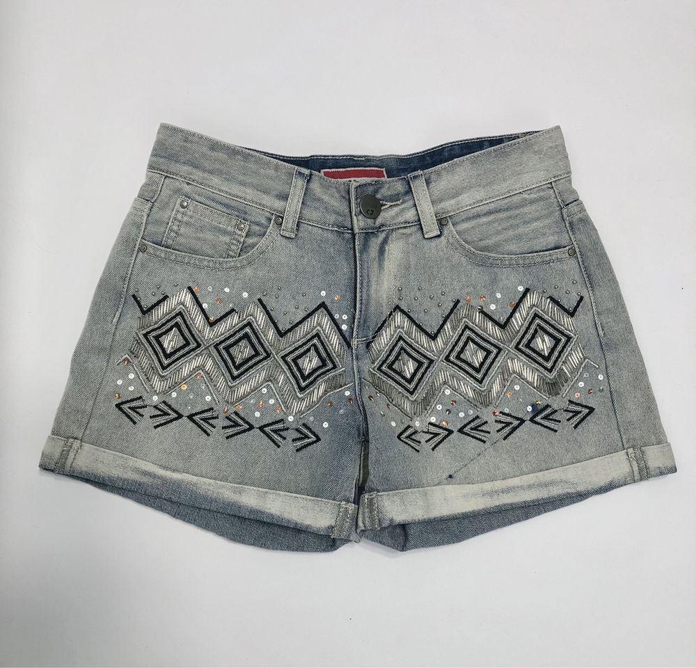 Spodenki jeansowe etno cekiny 34