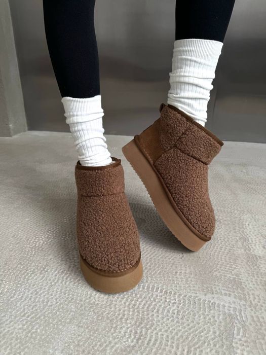 UGG Ultra Mini Teddy Угги Теді коричневі платформа овчина шоколадні