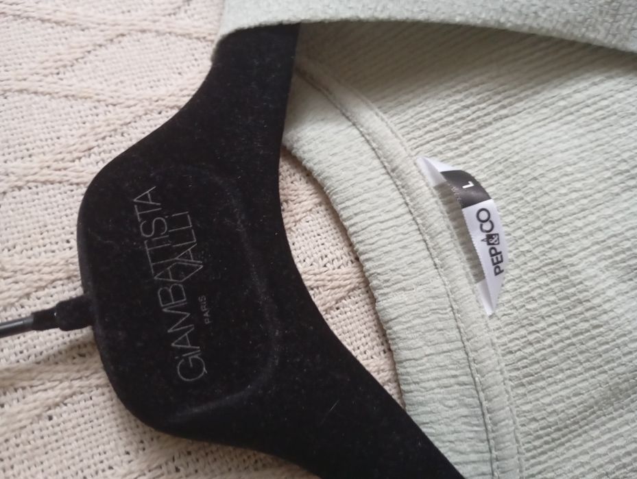 Szałwiowa miętowa sukienka na lato L tkanina strukturalna