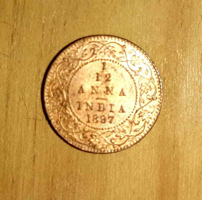 Moeda de Ouro da Índia Britânica de 1/12 Anna 1897 - com 128 anos!