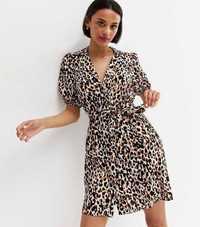 Шикарне плаття з віскози з леопардовим принтом і поясом new look