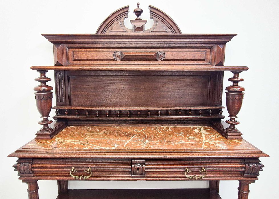 Antyk KOMPLET zdobiony KREDENS ORZECH eklektyczny + POMOCNIK do salonu