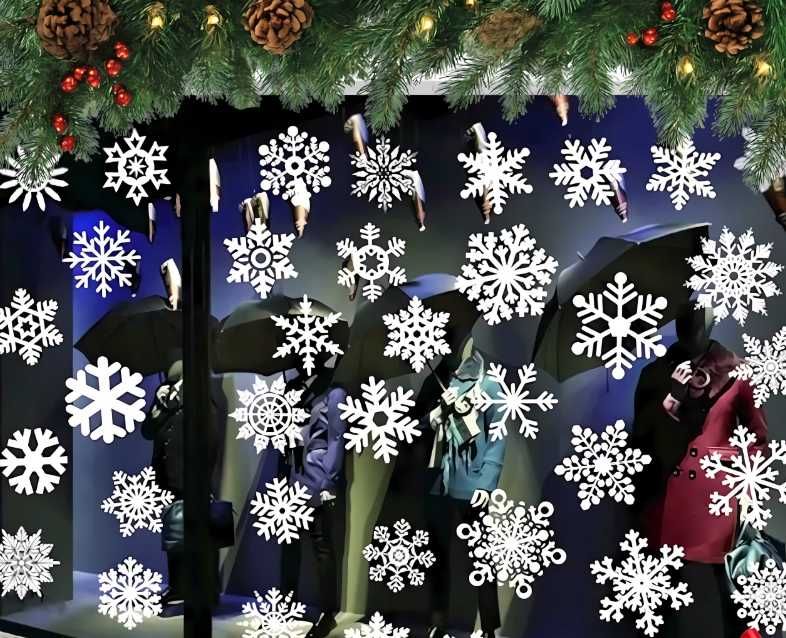 Naklejki świąteczne na okno śnieżynki płatki śniegu święta