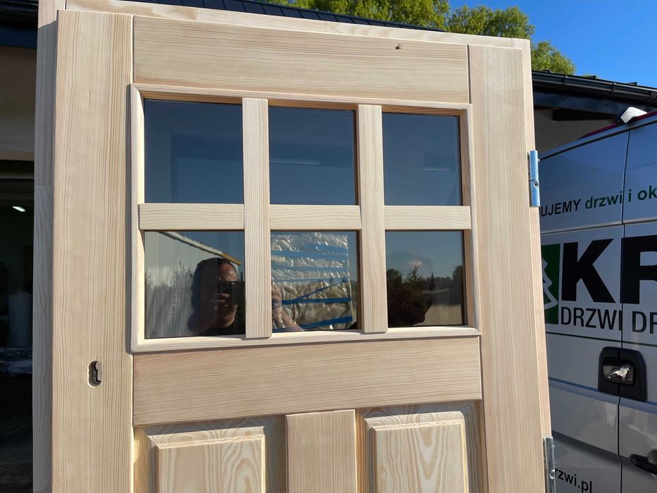 Drzwi drewniane ZEWNĘTRZNE wejściowe na wymiar sosnowe  CAŁA POLSKA